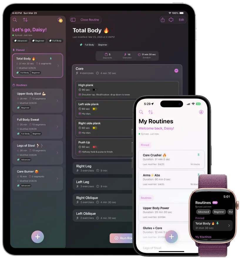TempoFlow routines view on iPad, iPhone, and Apple Watch